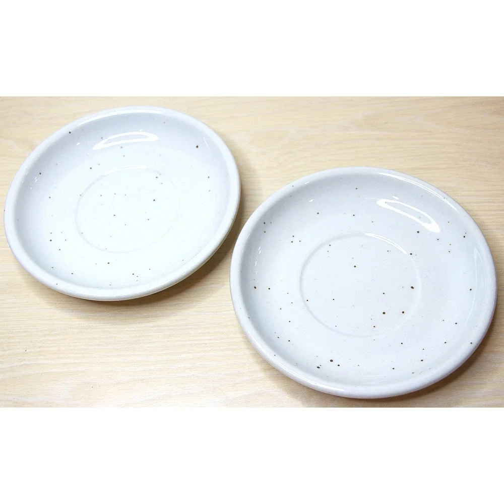 Galaxy 1960 Milkstone Ceramic Saucers Set 2 Speckled Retro Stoneware Art Pottery